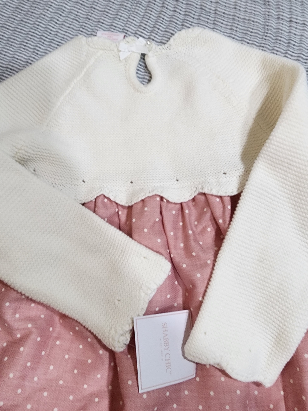 Shabby Chic Dress Pink Polka Dot Skirt with Ivory Trim 24 Months